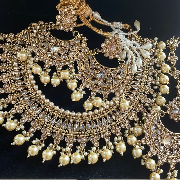 Antique Kundan & Pearl Jewelry Set NWOT - Picture 4 of 7